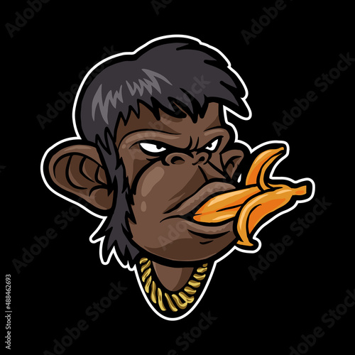 Rapper monkey eating banana illustration
