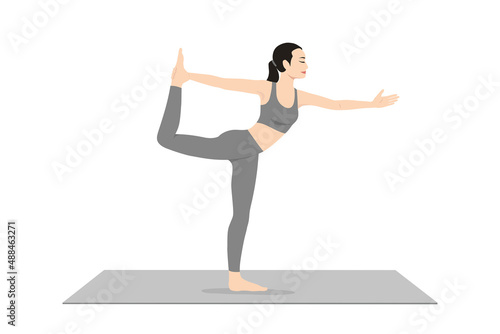 Dancer Pose, King Dancer Pose, Lord of the Dance Pose, Dancer Pose. Beautiful girl practice Utthita Ardha Dhanurasana. Young attractive woman practicing yoga exercise. working out, black wearing