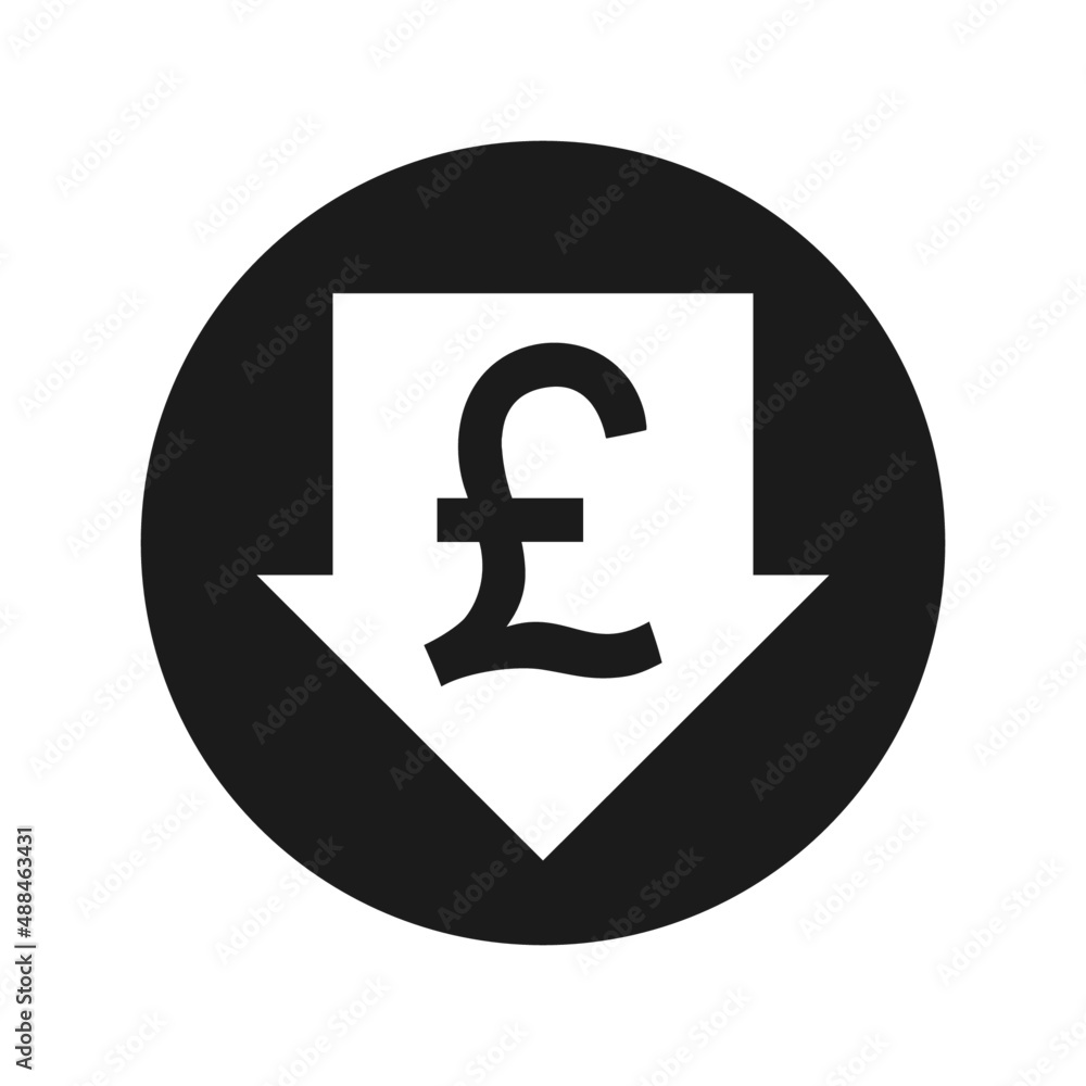 Sterling value decrease rate vector pound icon round button Sterling value decrease rate vector pound icon round button