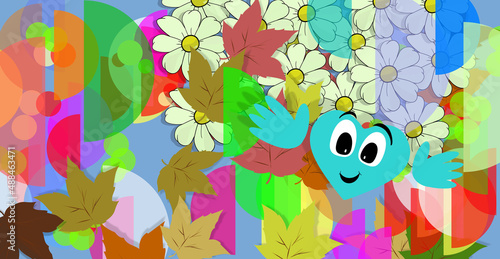 Sending a virtual hug. Heart illustration. Face with expression, smile. Colorful. Sincere feeling at a distance. ABSTRACT GEOMETRIC SHAPES. Varied figures. FANTASIA. 