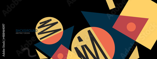 Abstract background. Blocks, lines, triangles, circles composition. Techno or business concept for wallpaper, banner, background, landing page