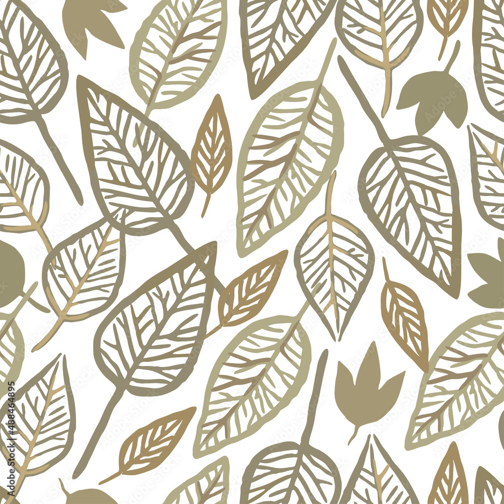 Seamless pattern with skeleton autumn leaves. Vector hand drawn illustration. 