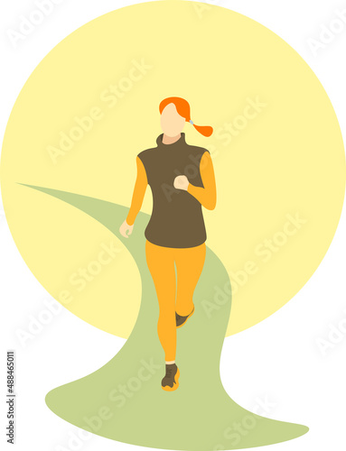 Running young woman running flat vector design illustration.