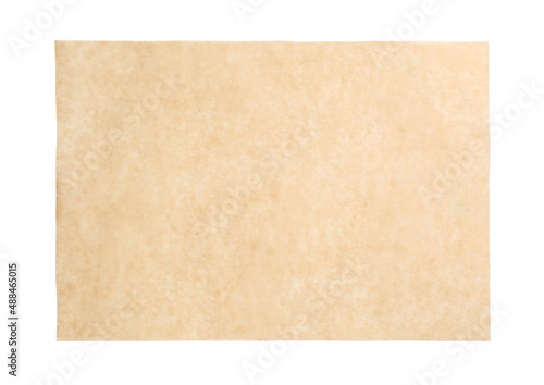 Fototapeta Naklejka Na Ścianę i Meble -  Sheet of brown baking paper on white background, top view
