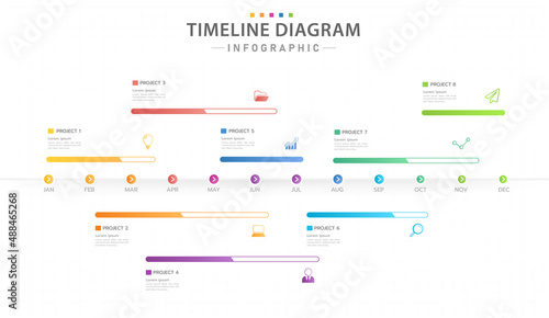 Infographic template for business. 12 Months modern Timeline diagram calendar with progress bar, presentation vector infographic.