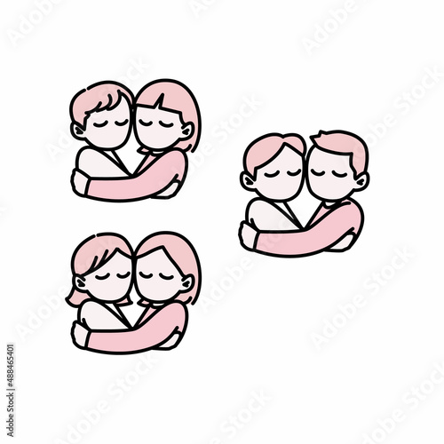 ハグし合うカップルたちイラスト素材セット