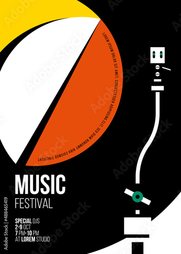 Music poster design template background with vinyl record vintage retro style