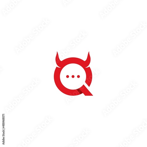 letter Q chat with devil horns logo template vector