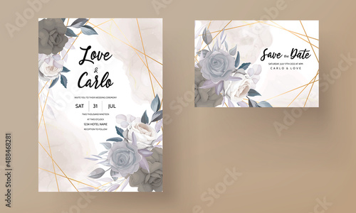 elegant classy dark floral wedding invitation card