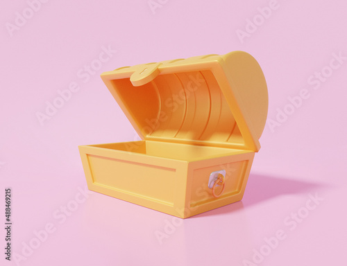 Cuadro en lienzo Chest golden icon on pink background