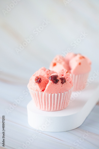 Set of Thai steam Cupcake, sweet colour with white background. Food issue. Thai desert. Selective focus.