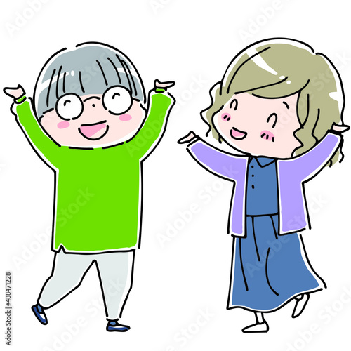 見上げて舞い踊る女性たち