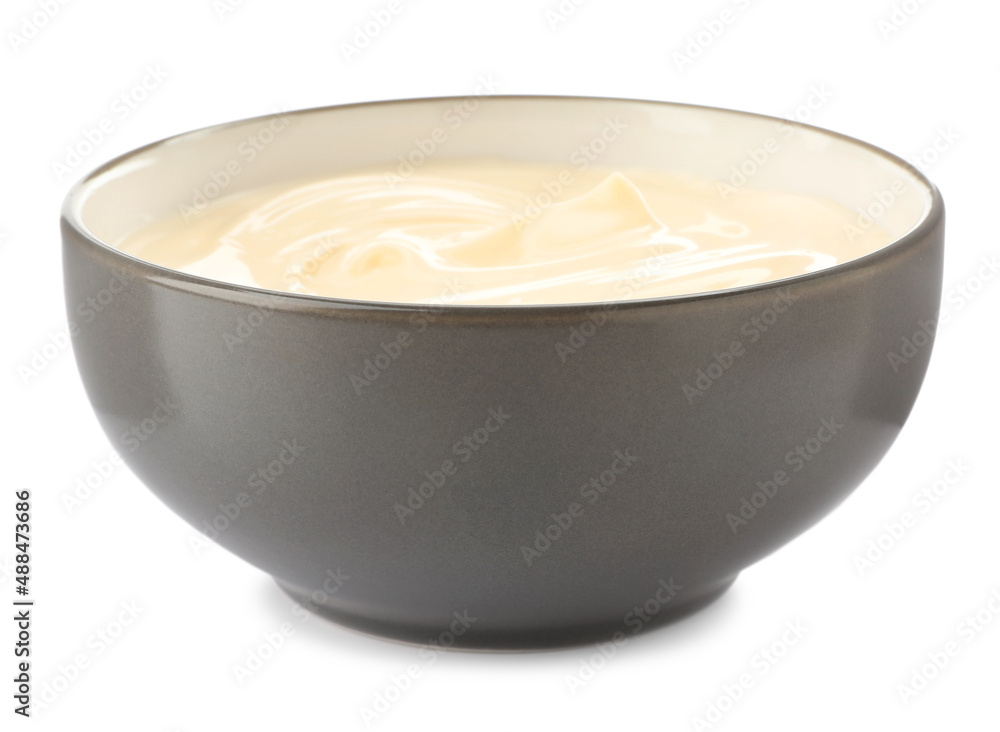 Mayonnaise in ceramic bowl isolated on white Mayonnaise in ceramic bowl isolated on white