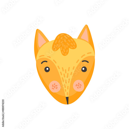 Fox wildlife animal head cute animal face isolated flat cartoon head. Vector funny childish mask, tod she-fox childish print. Comic emoticon emoji design, funny sweet character, forest animal portrait
