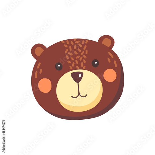 Bear cute animal face isolated flat cartoon head. Vector brown bear funny childish mask  wildlife sweet animal  retro grizzly beast  predator mammal. Cute comic emoticon emoji design  childish avatar