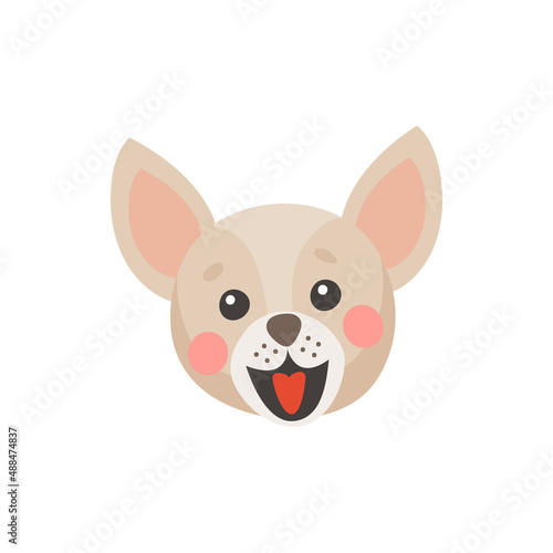 Chorkie puppy head portrait isolated face mask flat cartoon icon. Vector cute canine dog animal  t-shirt print design. Mixed-breed of Chihuahua and Yorkshire Terrier  funny emoji emoticon  pet friend