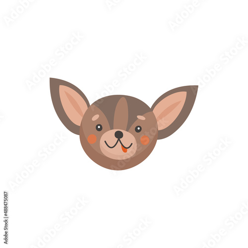 English Toy Terrier, tan dog isolated flat cartoon face mask. Vector head of cute pet hand drawn portrait. Funny brown puppy with long ears print, adorable companion comic canine avatar emoji emoticon