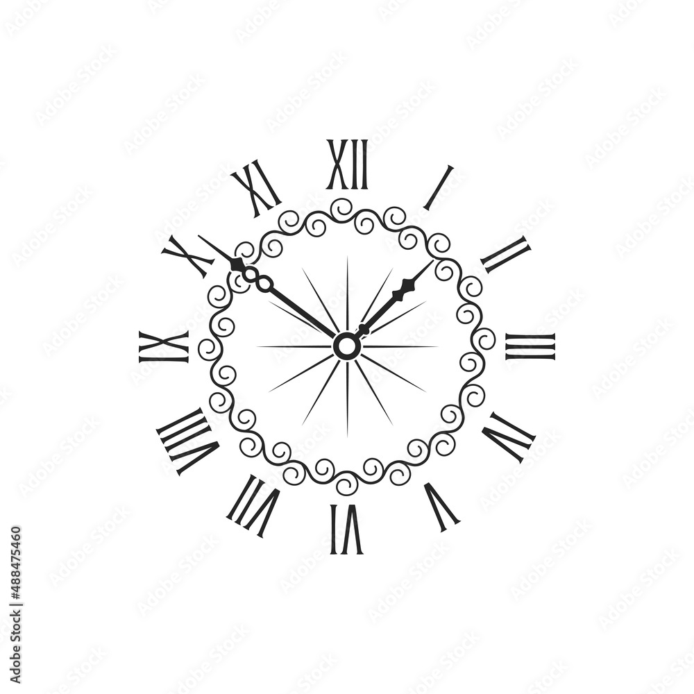 Ornate dial of vintage hand watch clock isolated time measurement