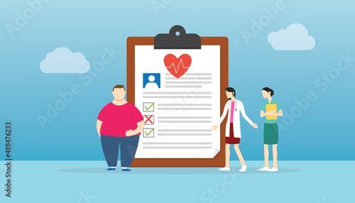 obesity problem man with medical record and doctor check analyze with modern flat style