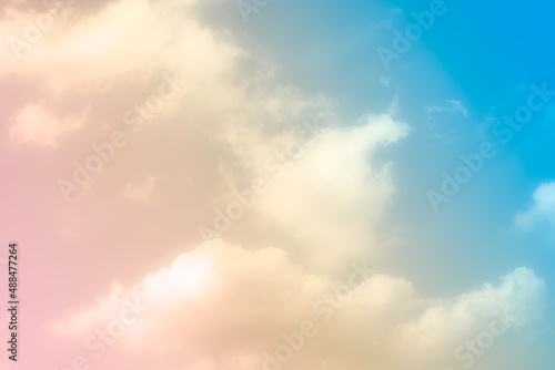Blur pink and blue sky sun cloud sky pastel background. wallpaper rainbow colored. card or poster sweet gradient backdrop free space for add text or products presentation.
