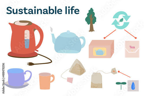 持続可能性なティータイムのイラスト
