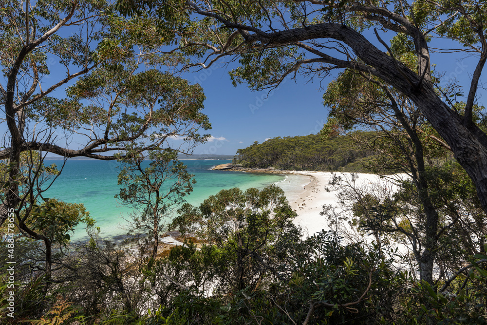 View of the beautiful Greenfield beach in NSW; Australia; a popular white sand swimming beach