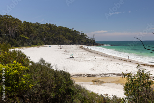 View of the beautiful Greenfield beach in NSW  Australia  a popular white sand swimming beach