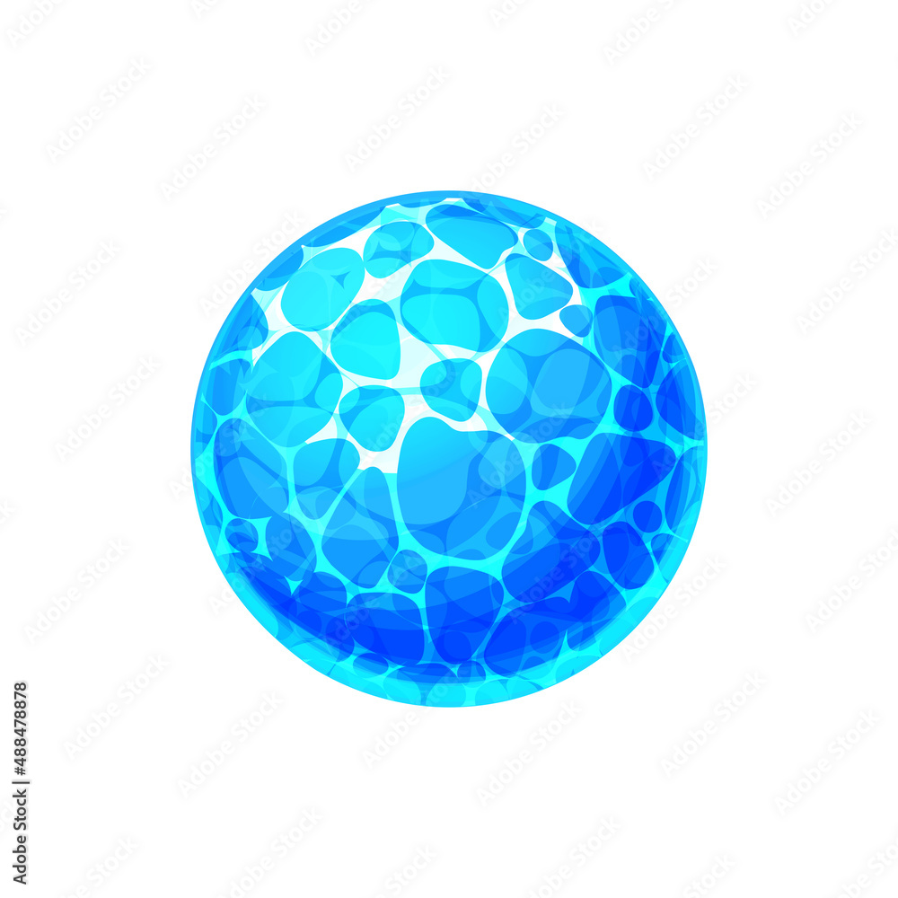Blue frozen planet of water and ice crystals isolated flat cartoon cold globe outer space exoplanet. Vector round liquid sphere of aqua, fantasy aliens world. Cosmic galaxy , ui game design element Blue frozen planet of water and ice crystals isolated flat cartoon cold globe outer space exoplanet. Vector round liquid sphere of aqua, fantasy aliens world. Cosmic galaxy , ui game design element