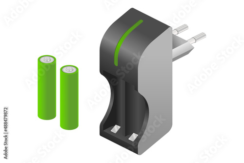 Charger for AA batteries isolated isometric illustration 