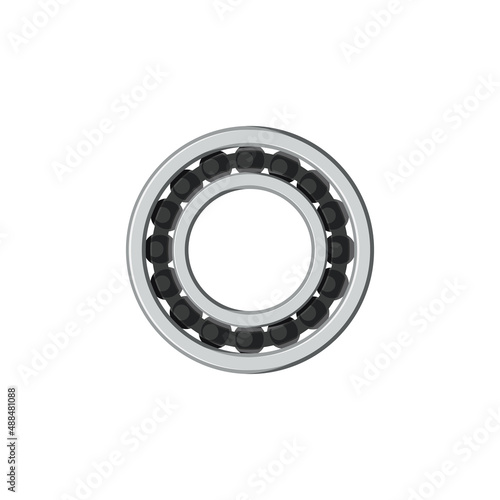 Bearings with balls spare part isolated engineering and machinery gear realistic icon. Vector rolling element reducing friction between moving parts. Metal object constraining relative motion