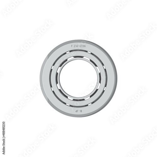 Angular contact bearing with small diameter isolated miniature small diameter ball bearings grease roller, rolling steel wheel isolated. Vector machinery rotating balls vehicle, spare part, car detail