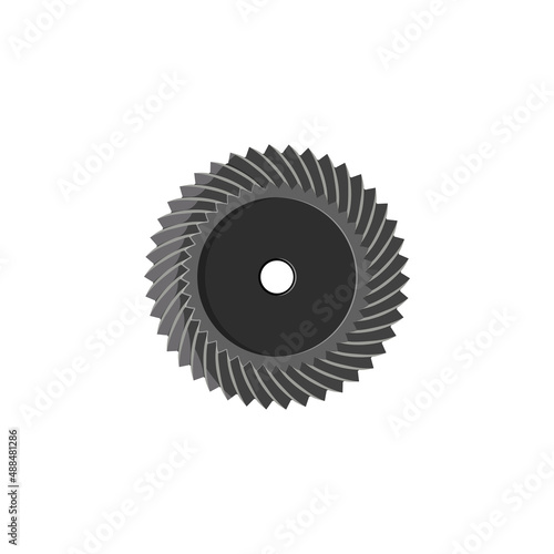 Spur gear pinion isolated machine engine automotive part, transmission component single wheel rotating disk. Car detail mounting bracket connector, mechanism gear, vehicle circle with tooth