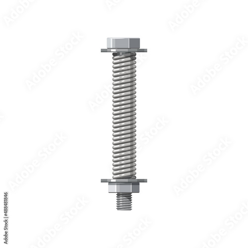 Spare part spring with screw, connection mechanism shock absorber vehicle detail, hydraulic damper isolated automation component. Vector stabilizer, steering automatic mechanism with metal spring