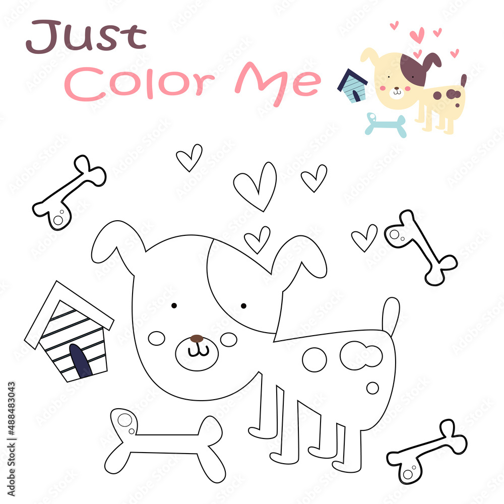 Cute coloring page with puppy cartoon Stock Vector | Adobe Stock