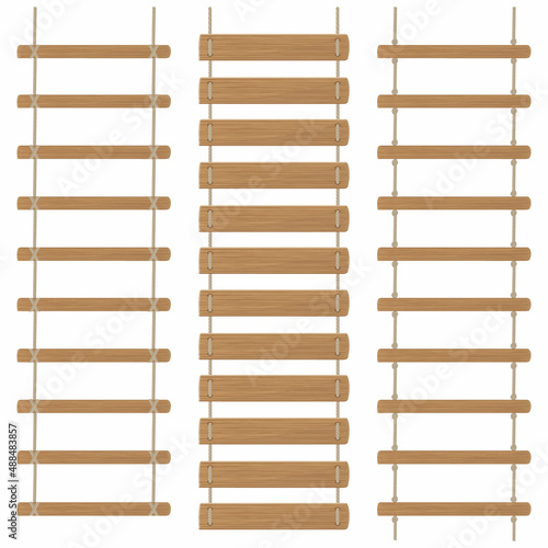 Three rope ladders isolated on a white background. Color Vector illustration.