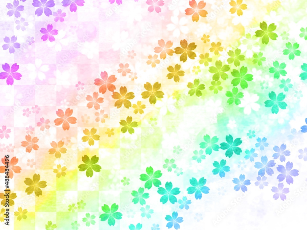 虹色の咲く花がデザインされた背景イラスト