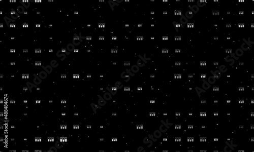 Seamless background pattern of evenly spaced white water game symbols of different sizes and opacity. Vector illustration on black background with stars