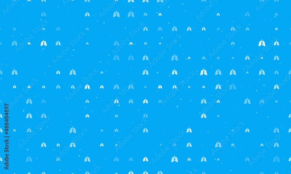 Seamless background pattern of evenly spaced white lungs symbols of different sizes and opacity. Vector illustration on light blue background with stars