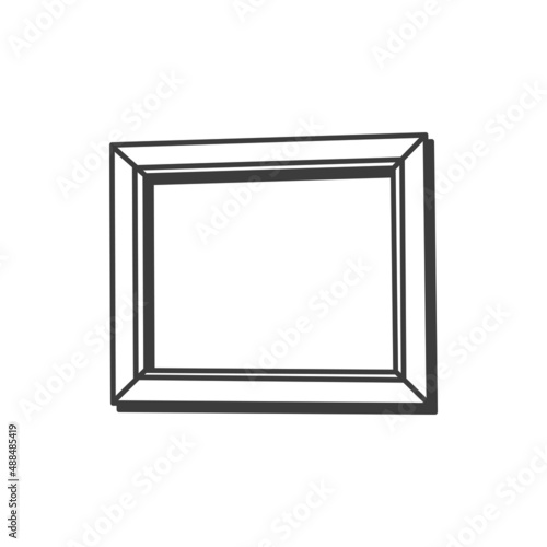 Abstract wooden frame, hand drawn modern framing isolated thin line icon. Vector square empty frame border simple picture doodle, outline element. Interior design decoration object, wall decor