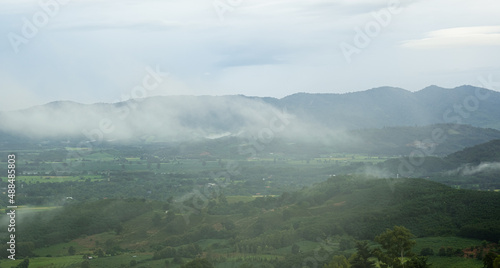 Aerial view of endless lush pastures of CHIANGRAI. View of Mae Ngoen Subdistrict Chiang Saen District Chiang Rai.