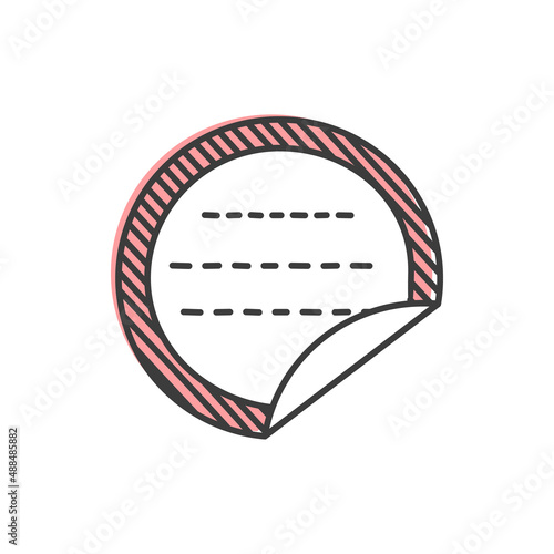 Round memo sticker with curled corner isolated doodle design element. Vector notebook paper sticky planner note, round shape planning notepaper. Doodle style tag ,business office remind sheet
