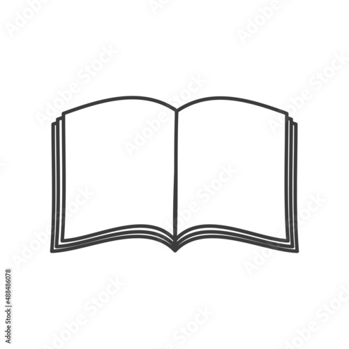 Open book isolated outline bible or diary book symbol of knowledge in doodle style. Vector learning or studying material, textbook with blank pages, encyclopedia or novel, hand drawn dictionary