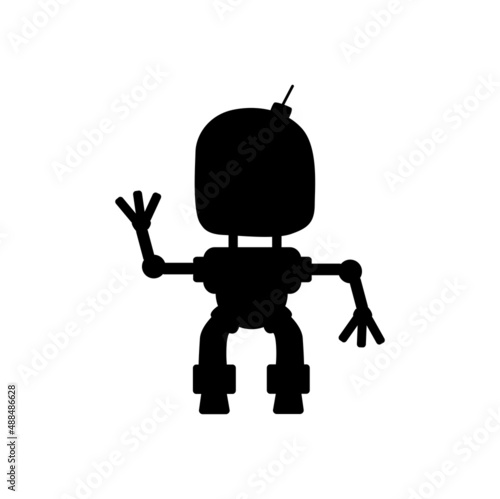 Ai intelligence future robot machine isolated droid future helper black silhouette icon. Vector repairman cyber machine, android toy on remote control. Sci fi alien, electronic futuristic character