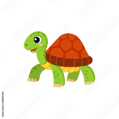 Sea turtle isolated marine animal cartoon character. Vector reptilian cute aquatic personage, smiling reptile, turtle mascot cute reptile side view. Nautical tortoise with comic face, aquarium pet