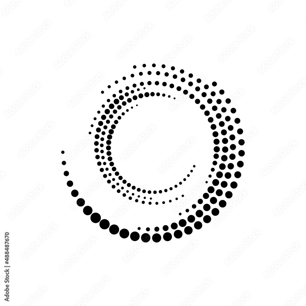 Halftone border frame isolated circle shape dotted ring decoration. Vector screentone semitone random creative round frame, comic circle of points and dots, spotted semitone blots background