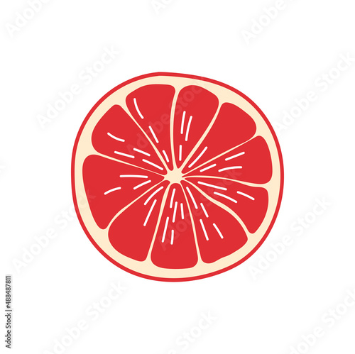 Orange grapefruit, half cut round slice of tangerine citrus fruit isolated flat cartoon icon. Vector citrus fruit lemonade ingredient. Exotic tropical food dessert, juicy healthy vegetarian snack