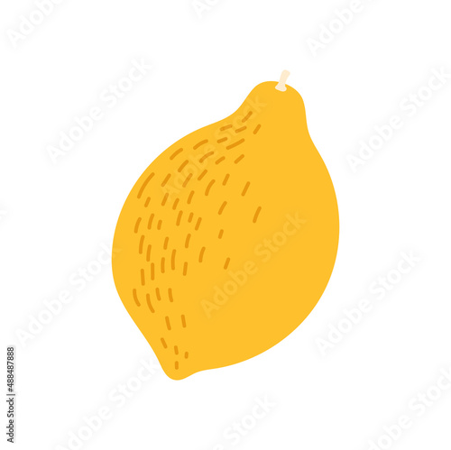 Whole lemon yellow citrus fruit isolated flat cartoon icon. Vector refreshing summer food dessert. Juicy lemon, tropical citron, ripe sour fruit in zest, organic exotic lemonade and tea ingredient