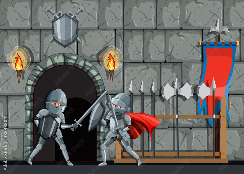 Fototapeta premium Medieval armoured knights fighting together