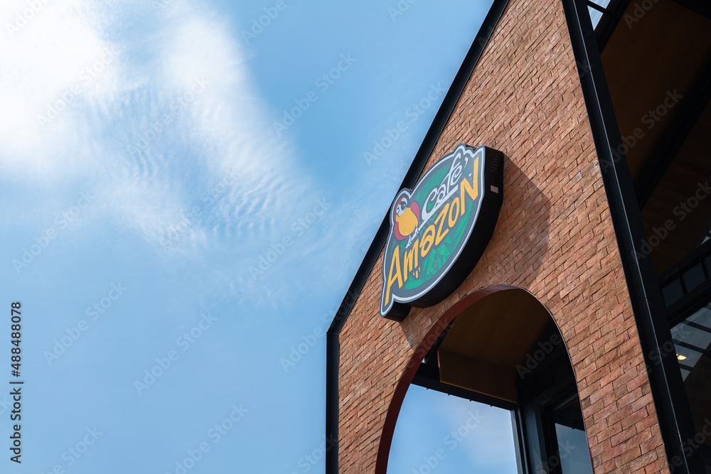 Thailand February 2022 "Cafe Amazon" a famous coffee franchise shop
