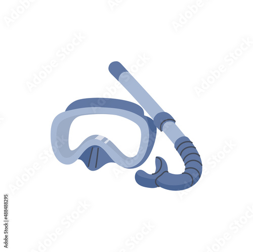 Diving mask with breathing tube, snorkeling and scuba dive equipment isolated flat cartoon style icon. Vector scuba snorkelers half-mask to see underwater. Underwater goggles and tube to breath